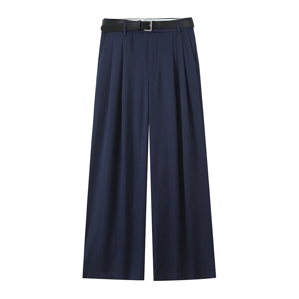 Women's Belt Double Ruffle Pants Zipper Pocket Decoration Spring/Summer New Product Women's Clothing