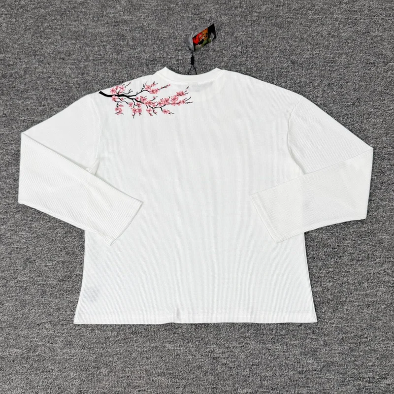 Solid Color Waffle Knit Derschutze Long Sleeve T-shirts Simple Casual American Versatile Embroidery Man Woman Tops
