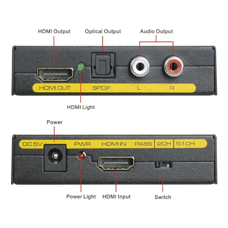 4K HDMI Audio Splitter Extractor Stereo HDMI to HDMI and Optical TOSLINK SPDIF + 3.5mm Stereo Audio Extractor For PC PS4 TV DVD