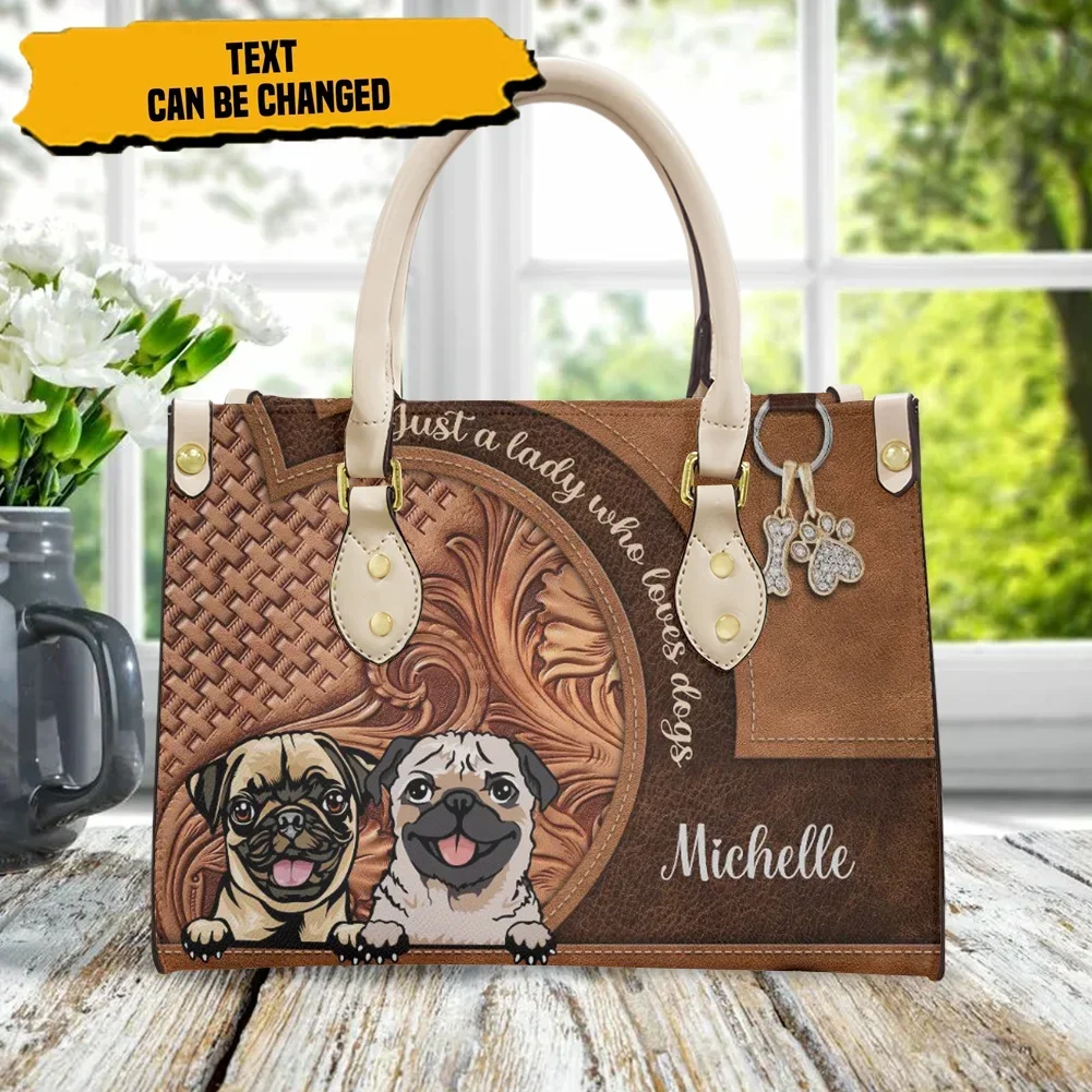 2023 Hot Sale Ladies Hand Bags Kawaii Pug Pattern Leather Handbags for Women Black Shoulder Strap Tote Bag Female Casual Bags