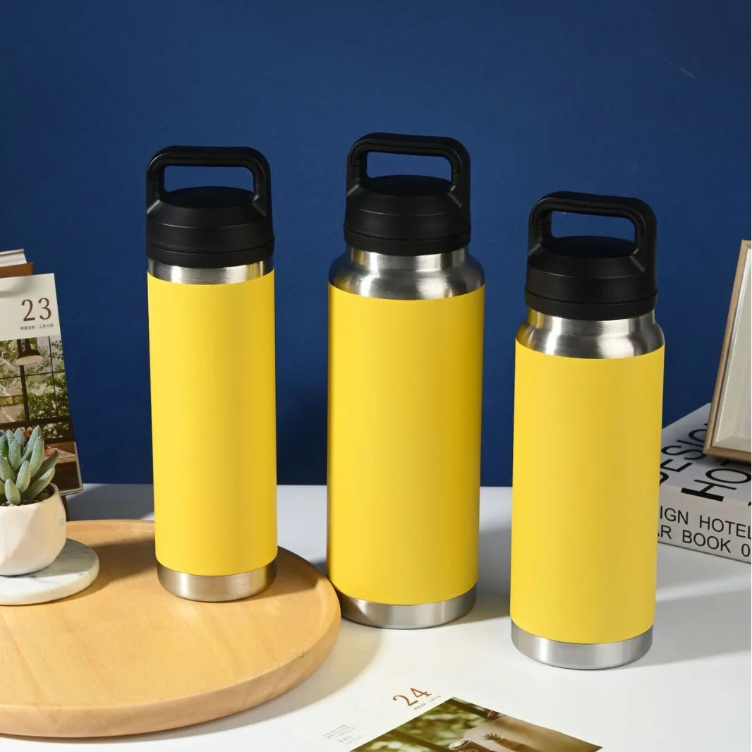 كوب ترمس مزدوج من الفولاذ المقاوم للصدأ، قارورة مفرغة رياضية محمولة بسعة كبيرة، زجاجة مياه حرارية، كوب للمشروبات