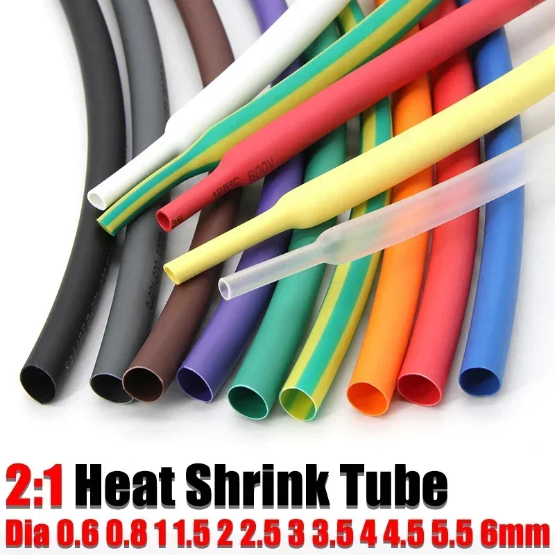 10 Meters Dia 0.6 0.8mm 1mm 2mm 3mm 4mm 5mm 6mm Heat Shrink Tube 2:1 Shrink Ratio Polyolefin Insulated Cable Sleeve Mul