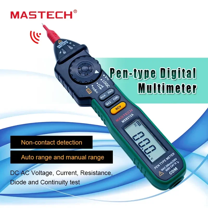 MASTECH MS8212A Digital Multimeter Pen type Voltmeter DC AC Voltage Current Tester Ammeter Diode Continuity Capacitance Meter