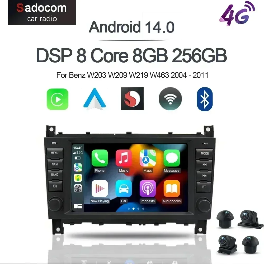 DSP 8' Android 13.0 Autoradio 4G LTE 8-Kern-Prozessor 128GB ROM 8GB RAM Multimedia-System für Benz W203 W209 W219 W463 2004 - 2011
