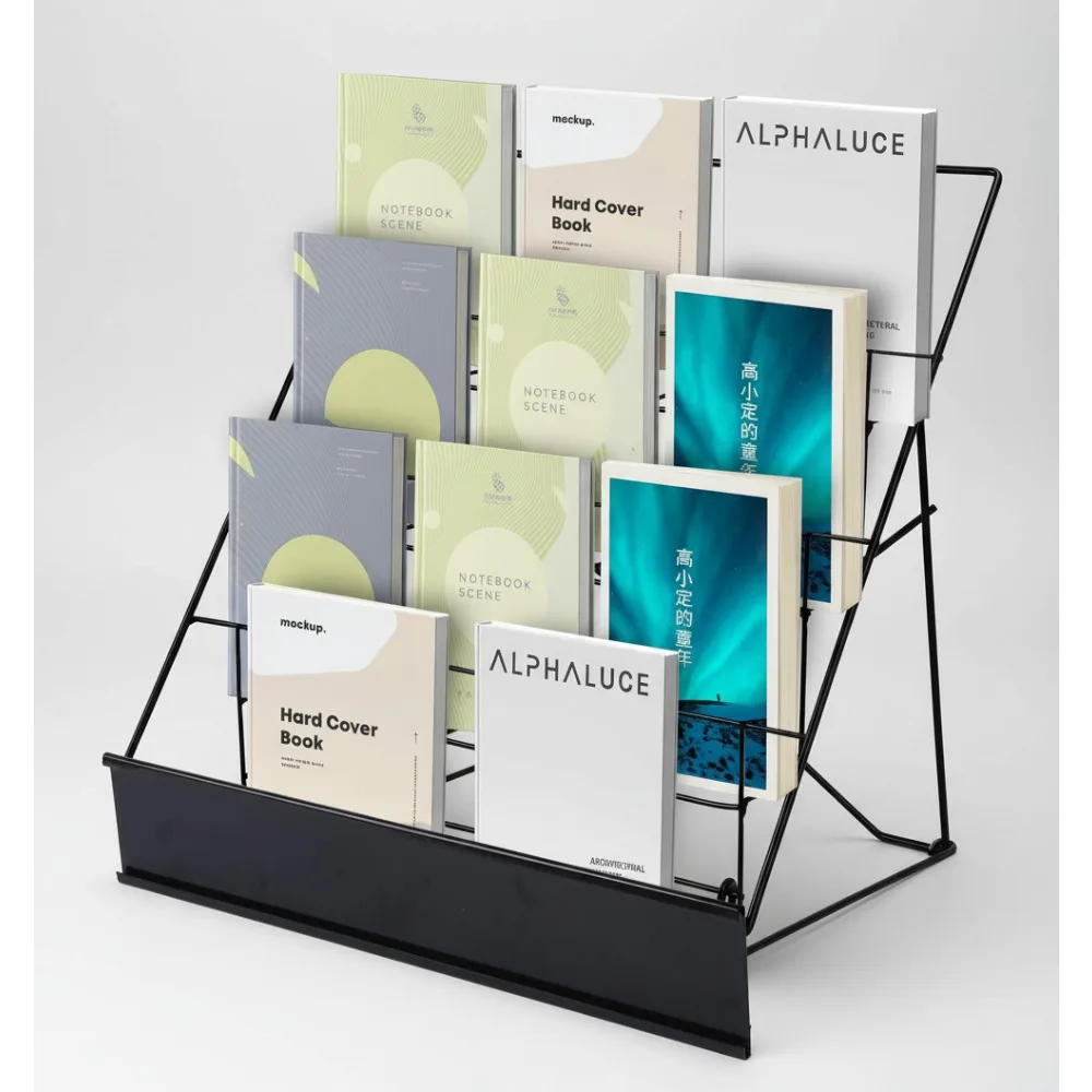 

4-Tier Metal Book Display Rack, Tabletop Magazine Holder for Library Office Home Classroom Storage Organizer
