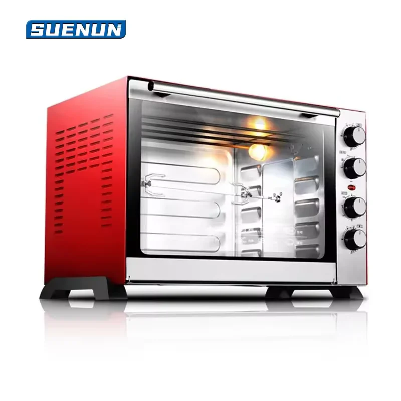 Horno eléctrico mecánico para el hogar, horno eléctrico con Control de temperatura, Panel de cristal negro de acero inoxidable, 60L