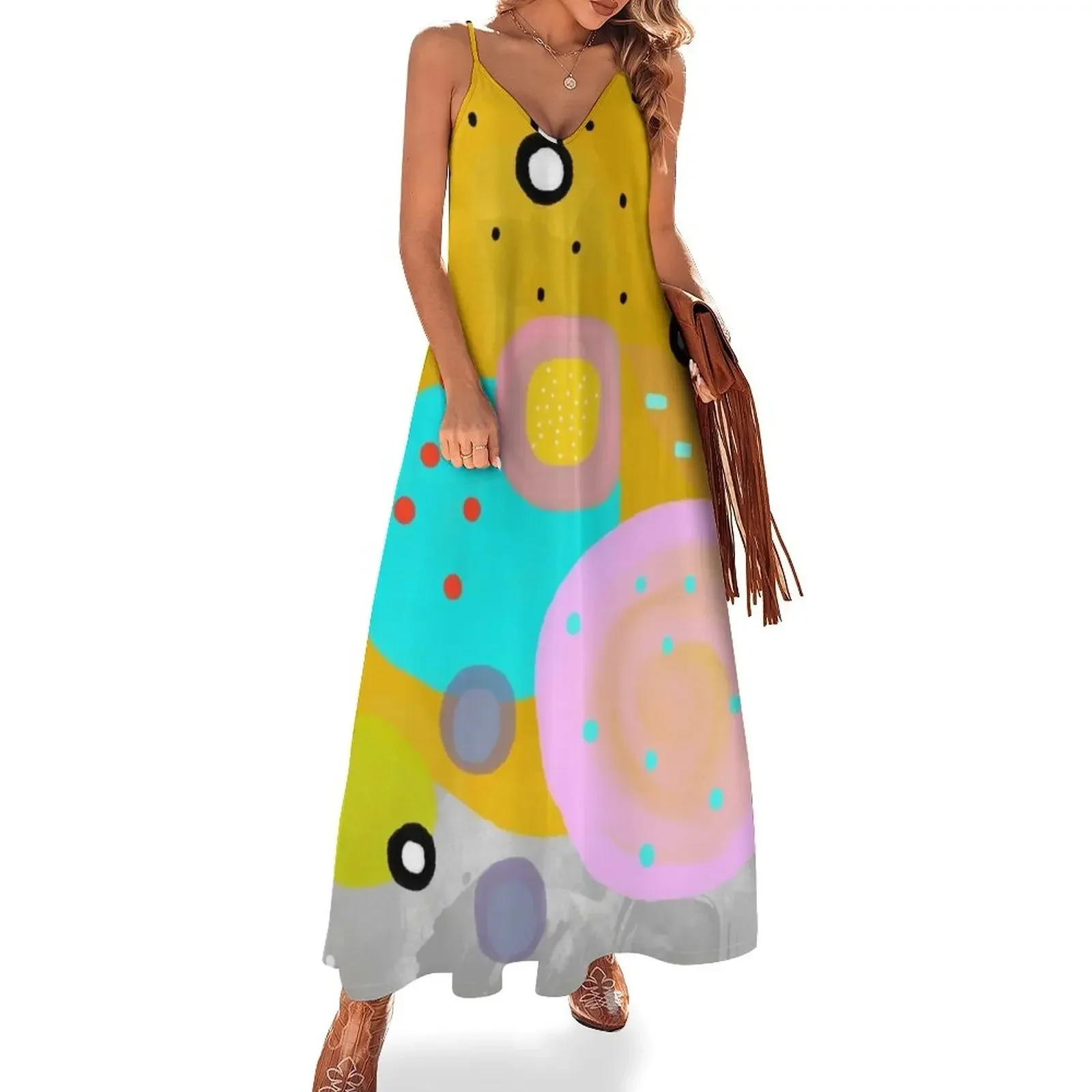 

Yellow Abstract Art Sleeveless Dress Women's clothing women's summer dresses 2024 Dress
