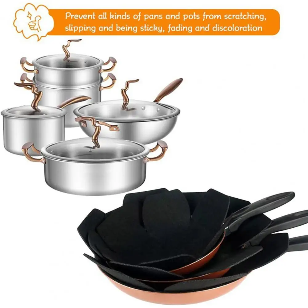 12Pcs/Set 30/35/40cm Pot Protector Washable Stackable Scratch-proof Hexagon Flower Shape Pan Pads Cyan Pot Separator For Kitchen