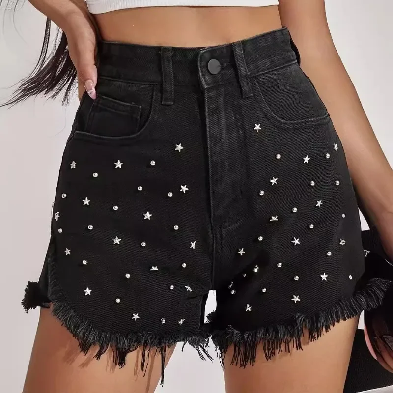 Black denim shorts high-waisted summer 2023 New Europe and the United States cross-border explosive female denim shorts