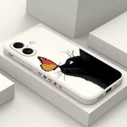 Butterfly Black Cat Phone Case For iPhone 16 15 14 13 12 11 X XR XS Plus Pro Max Mini Silicone Cover