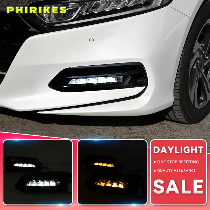 

2PCS LED Daytime Running Light For Honda Accord 2018 2019 2020 Dynamic Turn Yellow Signal Waterproof Car DRL 12V LED Fog Lamp