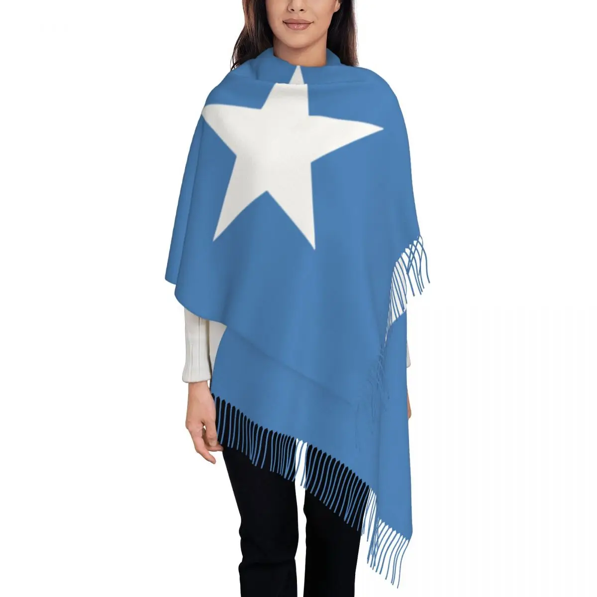 Flag Of Somalia Scarf for Women Fall Winter Pashmina Shawl Wrap Somali Gift Long Scarves with Tassel Ladies