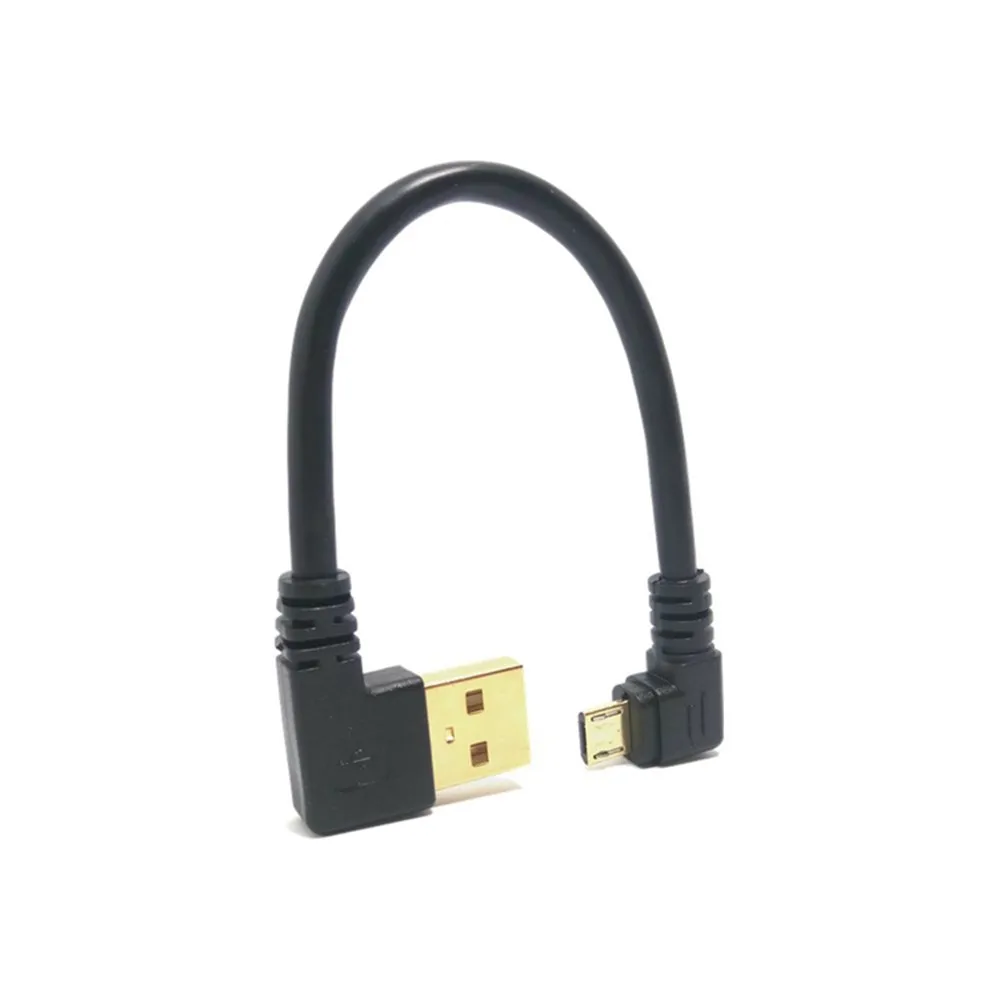 15CM Gold Plated USB 2.0 Charger Cable Right Angle USB Left Corner Male 90 Degree Data Sync Micro Charging Cable Card