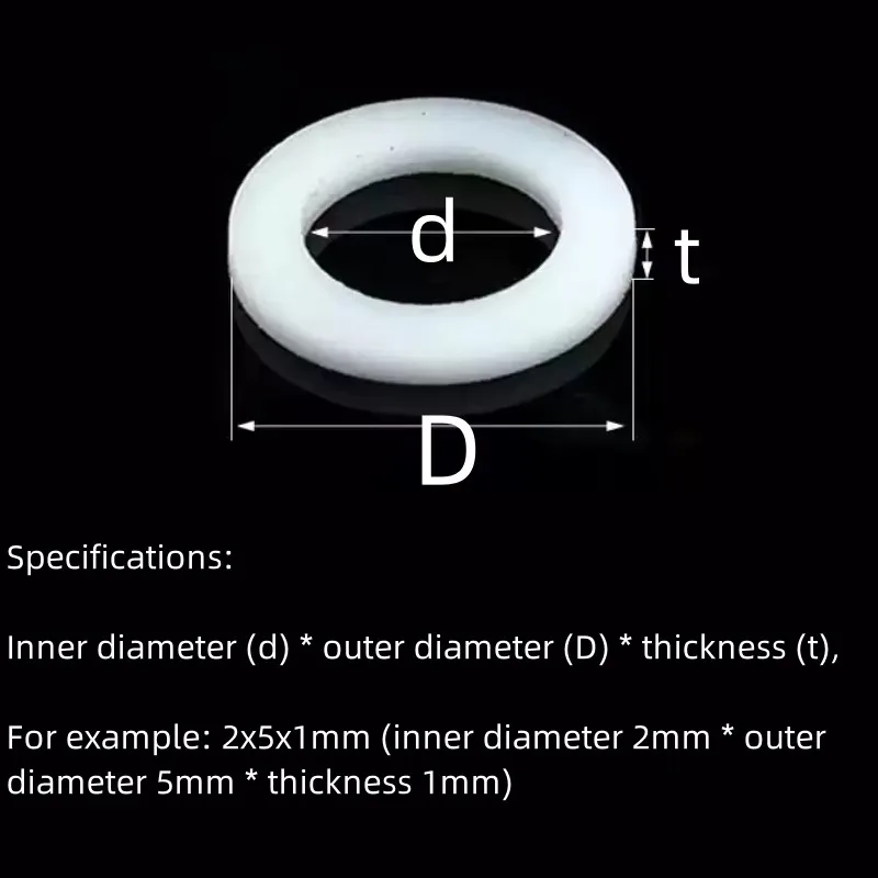 PTFE Flat Washer M2‑M12 White Sealing Gasket Low Temp Resistant Insulation Waterproof Anti‑Aging Spacer for Pipe Flange Joint