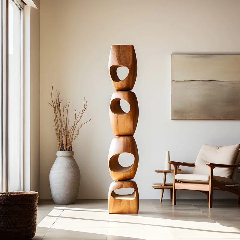 

Decorative Living Room Entrance Abstract Wood Carving Floor Ornaments