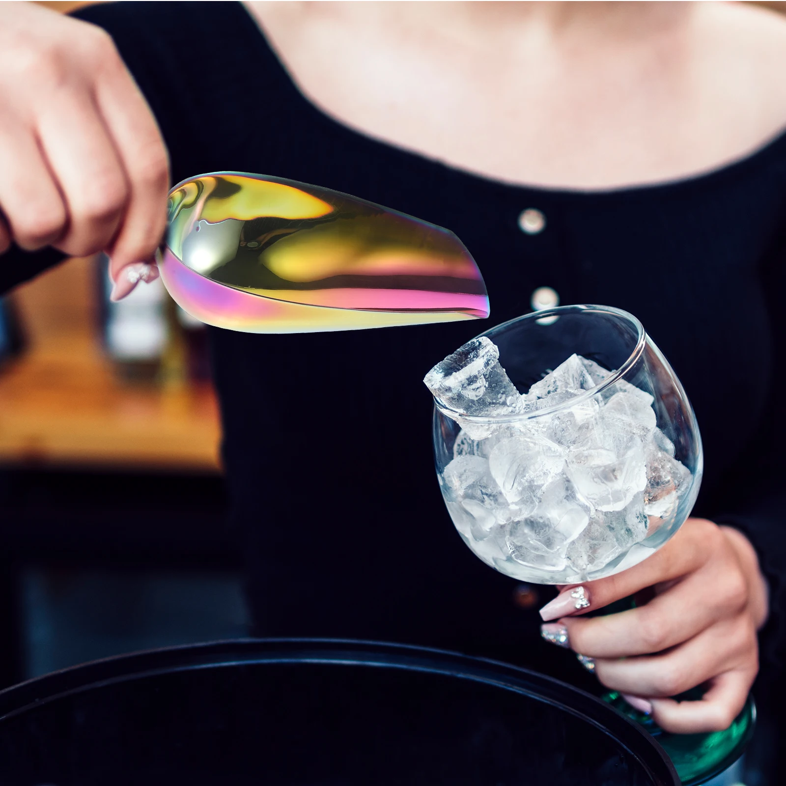 

1 set 1 Set Stainless Steel Ice Shovel Silicone Kitchen Tongs Ergonomic Anti-Slip Design For Ice Cubes Flour Grains French Fries