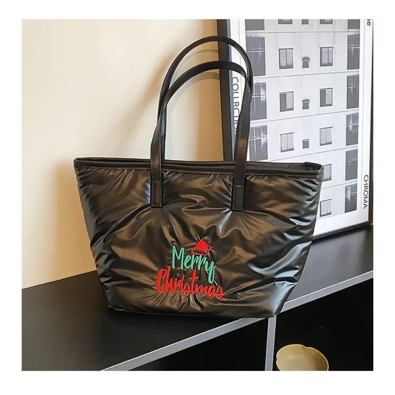 Christmas Carnival Large Capacity Tote Bag 2024 New Simple Fashion Shoulder Bag Embroidered Versatile Casual Women's Bag