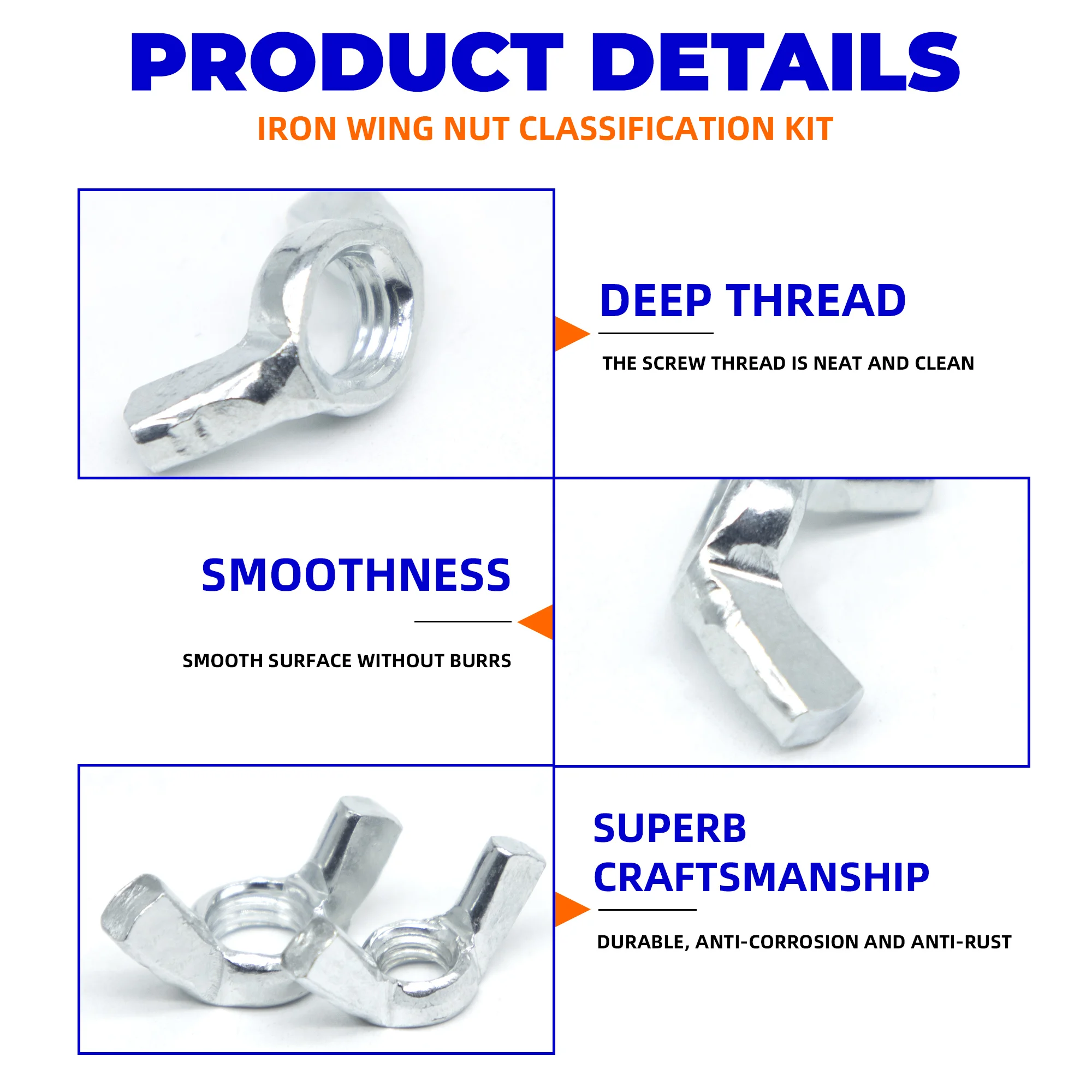 45 buah/kotak mur sayap menyesuaikan jempol kupu-kupu lug nuts pengencang Manual dari mur jempol M3 M4 M5 M6 M8 set Kit