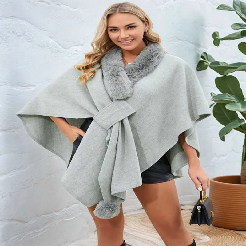 

Women'S Open/Cross Front Cardigan Solid Color Poncho Cape Plus Size Knit Wraps for Fall Winter