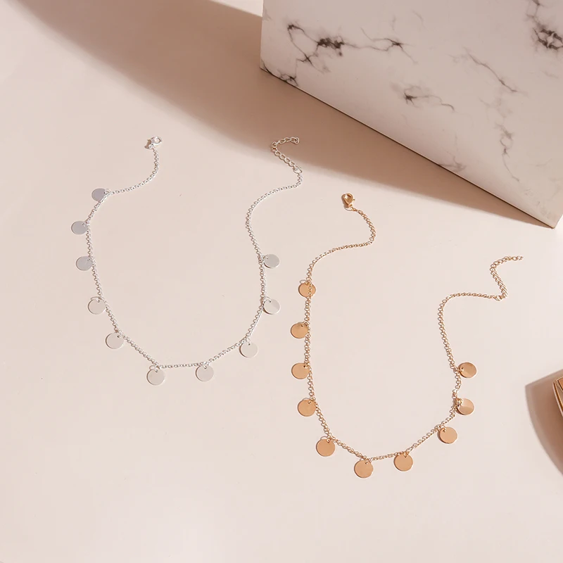 New Gold Color Sequins Coins Pendant Necklace for Women Bohemian Choker Necklaces Ladies Neck Short Chain Collares Jewelry Gifts