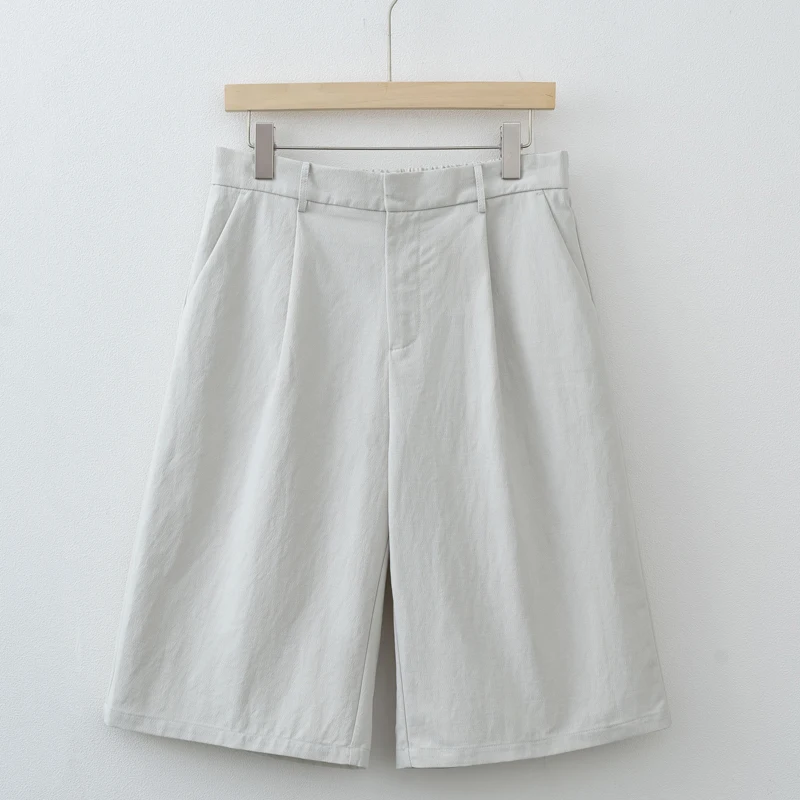 Women's White Straight Bermuda Shorts - Mid-Length
