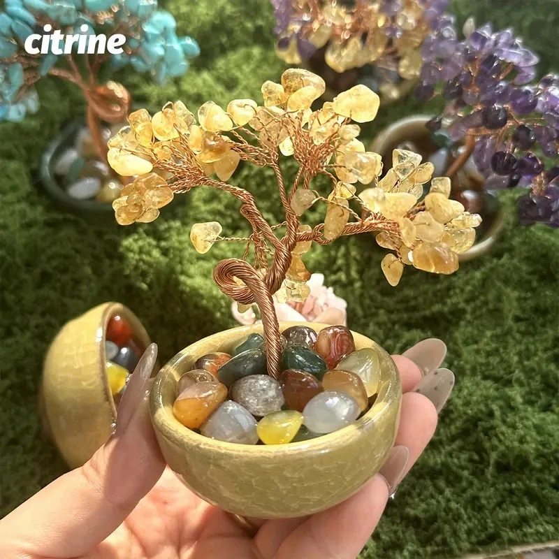 Handcrafted Copper Wire Crystal Tree with Bowl Base- Natural Stone Decor for Home