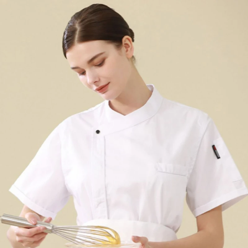 Manteau de Chef pour femmes, manches courtes, pâtisserie, Dessert, magasin de gâteaux, boulanger, veste de cuisinier blanche