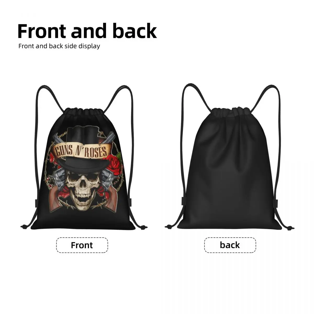 Custom Guns N Roses Bullet Logo Drawstring Backpack Bags Men Women Lightweight Heavy Metal Gym Sports Sackpack Sacks for Yoga