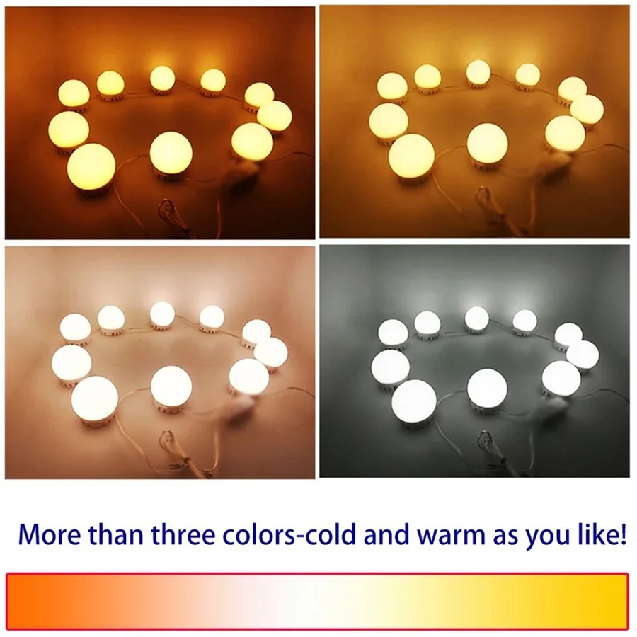 USB LED Makeup Mirror Wall Lamp Five Color Temperature 10Bulbs Kit for Dressing Table Dimmable Vanity Lights Cosmetic Fill Light