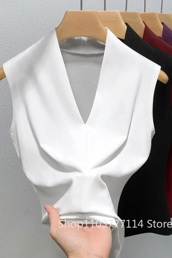 Sommer Damen V-Ausschnitt Ärmellose Weste Slim Fit Oberbekleidung für Mädchen Einfarbig Sexy Modisch, Lässig, Atmungsaktives Basis-T-Shirt – Detail 1