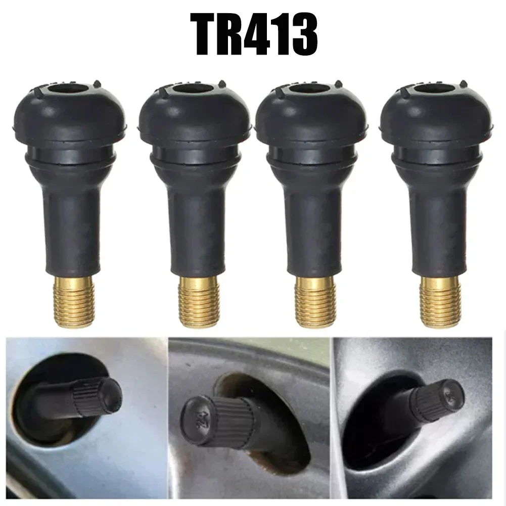 4Pcs TR413 Tire Rubber Valve Snap-in Car Wheel Tyre Tubeless Tire Tyre Valve Stems Dust Caps With Valve Core Wheels Tires Parts