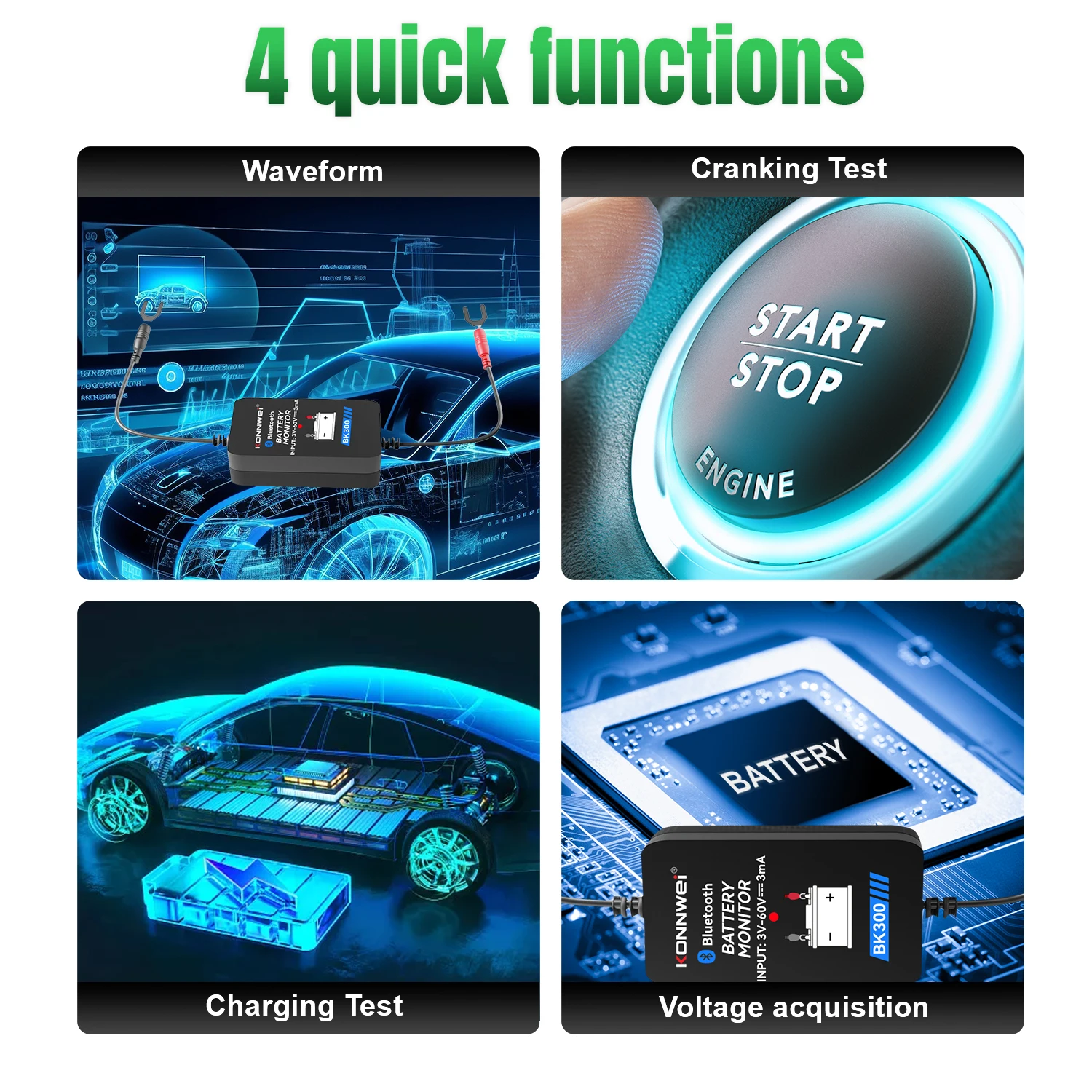 Car Battery Detector BK300 Lead Acid Starting 12V 24V Capacity Resistance Bluetooth 4.0 Automotive Battery Monitor Tool