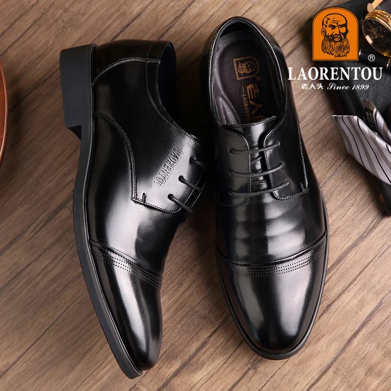 LAORENTOUspring/Summer Business Dress Men\'s Leather Shoes Men\'s Genuine Leather Breathable Pointed Tied Casual Elevated Shoes296