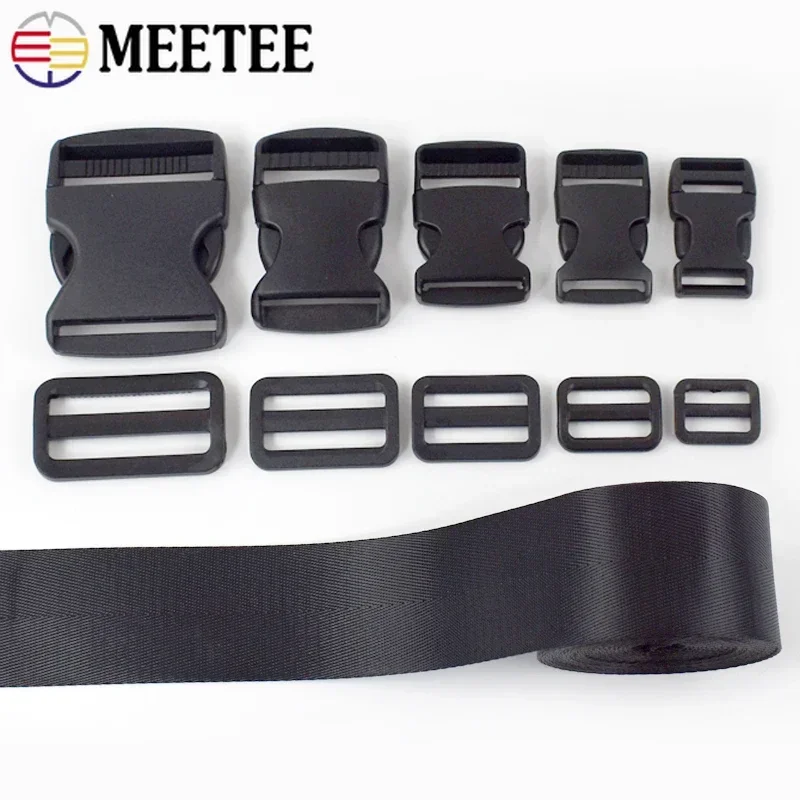 1/2/3Sets 20-50mm Plastic Nylon Webbing Release Buckle Bag Strap Ribbon Tri-Glide Slider Clasp Pet Collar Hook Sewing Accessory