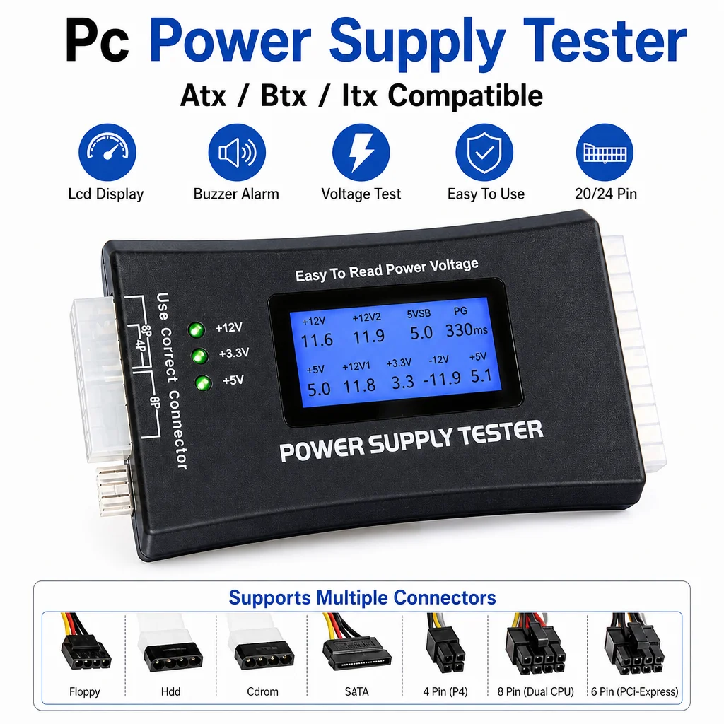LCD Digital Display PC Computer 20/24 Pin LCD Power Supply Tester Check Atx Source Tester Power Measuring Diagnostic Tester Tool