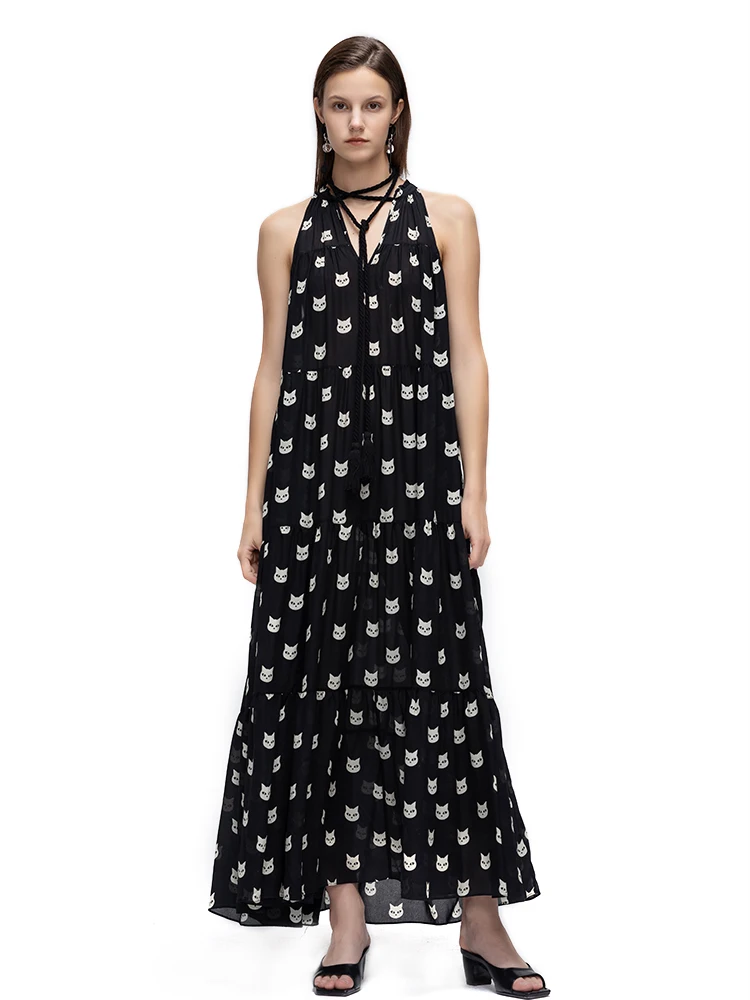 ZEAMOD 2024 Fashion women 14mm crepe chine Bohemian polka dot print sexy women's dress