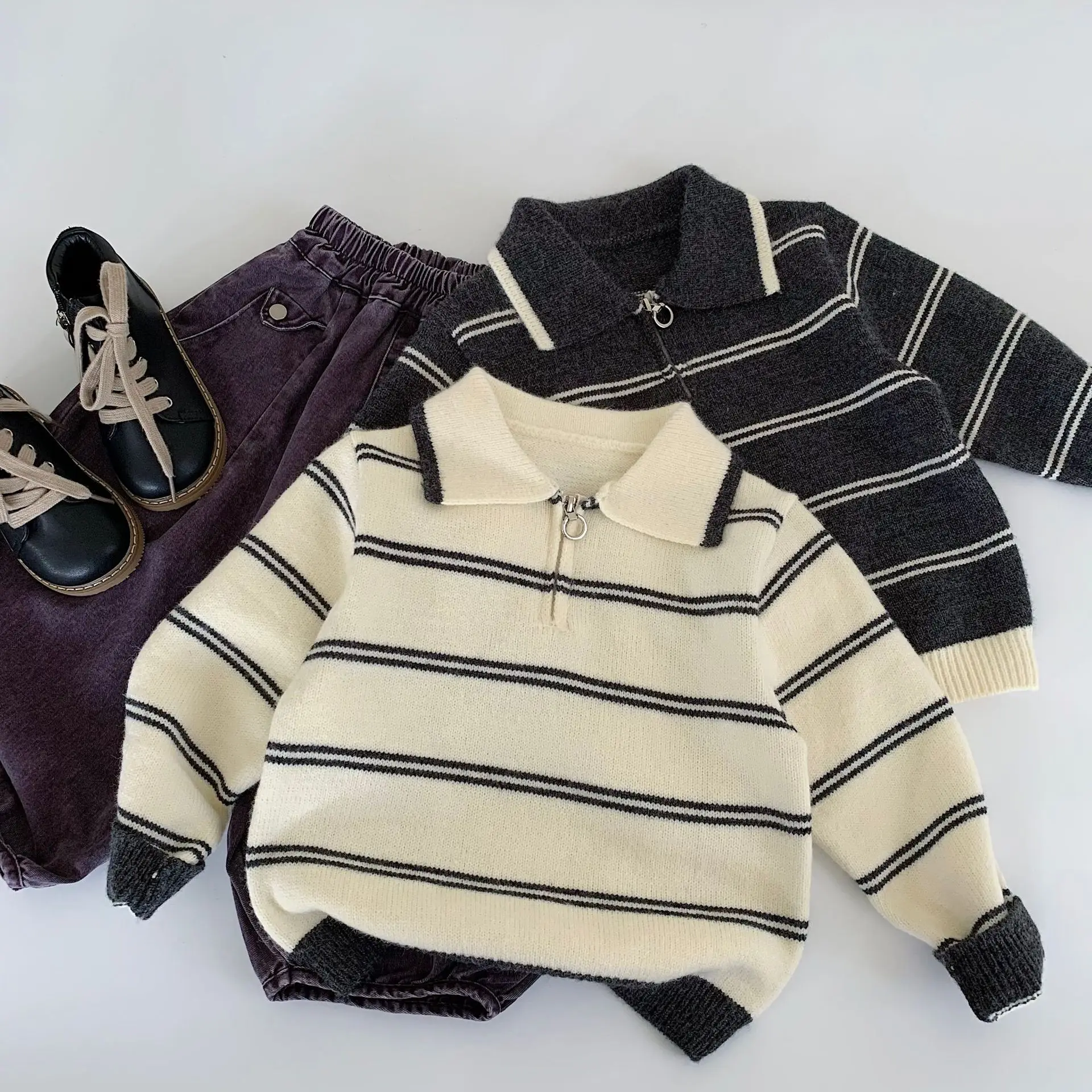 

Children Clothing Fashionable Casual Korean Style Sweater New Spring Autumn Boys Soft Comfortable Striped Knitted Sweater