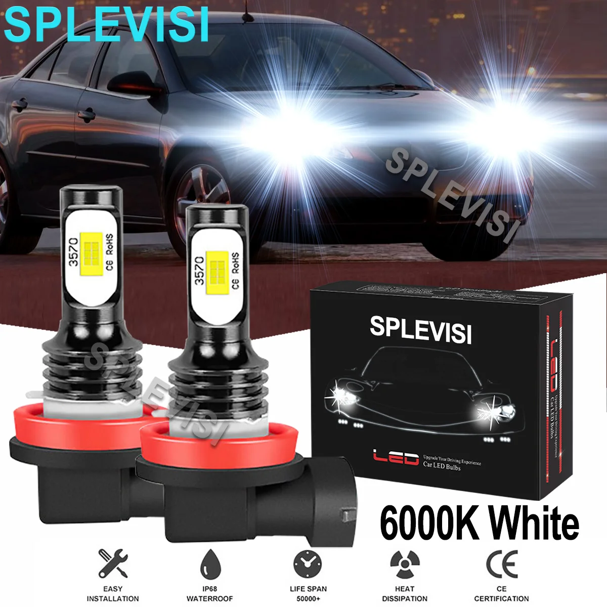 2x70W White Car LED Headlight Hi/Low Beam Bulbs 6000K Fit For Pontiac G6 2005 2006-2010 Buick LaCrosse 2005 2006 2007-2013