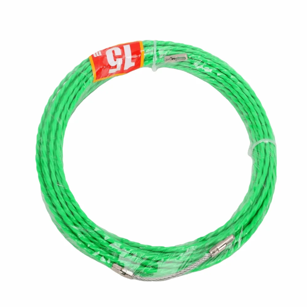 15M/ 49.2FT Manual Wire Puller 4.5mm Diameter Green Flexible Cable Threader Spring Head Fish Tape Tool Wall Installation