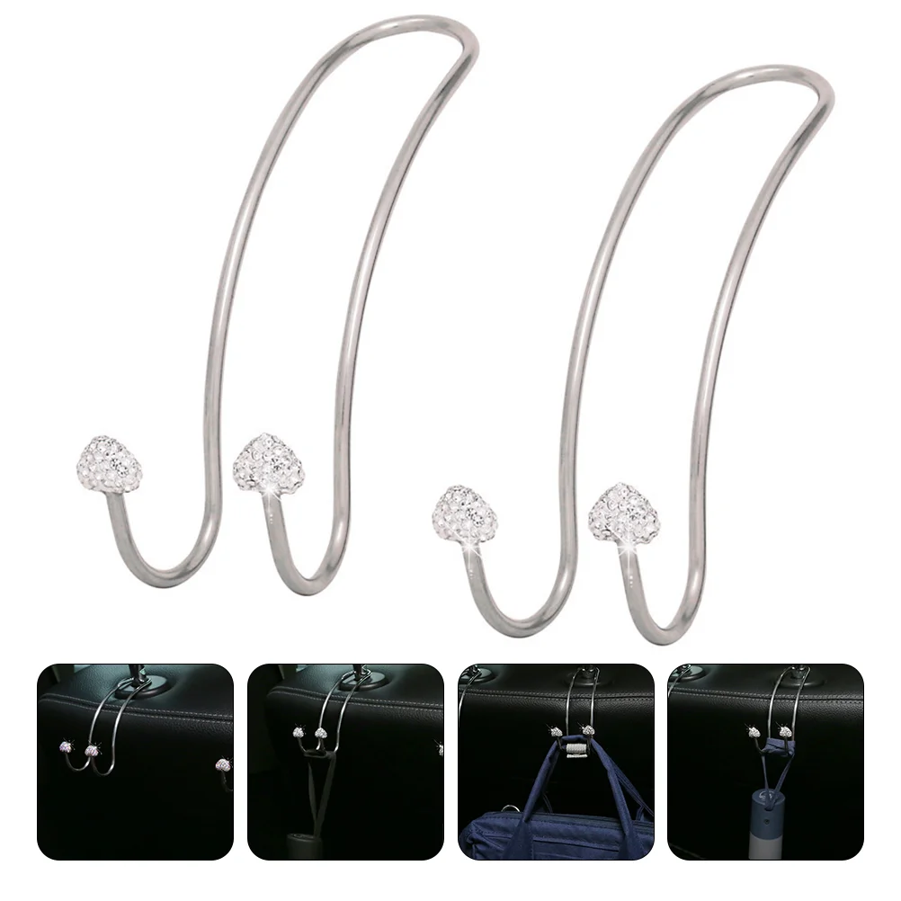 

2 PCS Car Diamond Hook Lovely Headrest Hanger Multifunctional Coat Hangers Heart-shaped Stainless Steel Back Seat Organizer