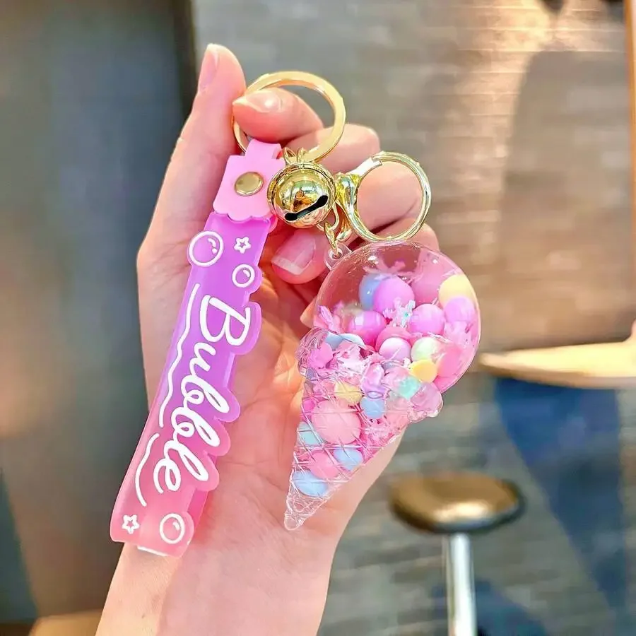 Cute Transparent Ice Cream Keychain with Bell