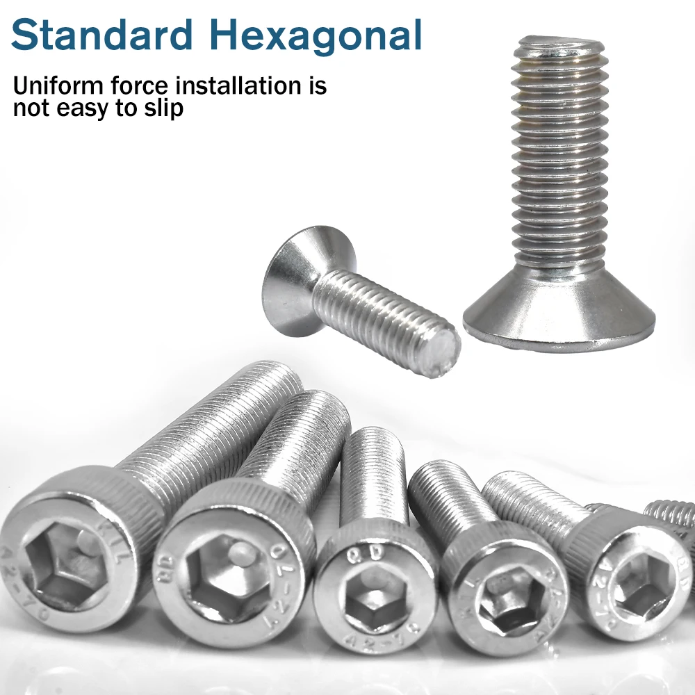M2 M2.5 M3 M4 M5 M6 M8 304 Stainless Steel Hex Socket Screw DIN912 Hexagon Allen Bolt Metal Machine Screws DIN7991 A2 Screws
