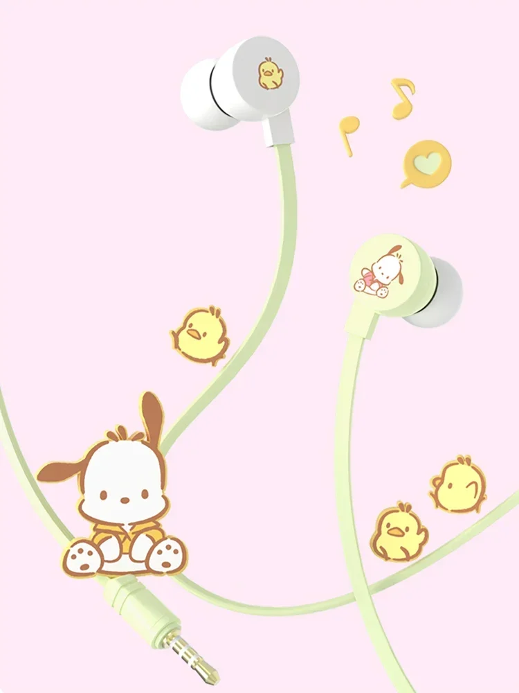 Sanrio-auriculares intrauditivos con cable My Melody, cascos deportivos de música, Kuromi Cinnamoroll, Kawaii, para videojuegos, Pochacco, regalos para niñas