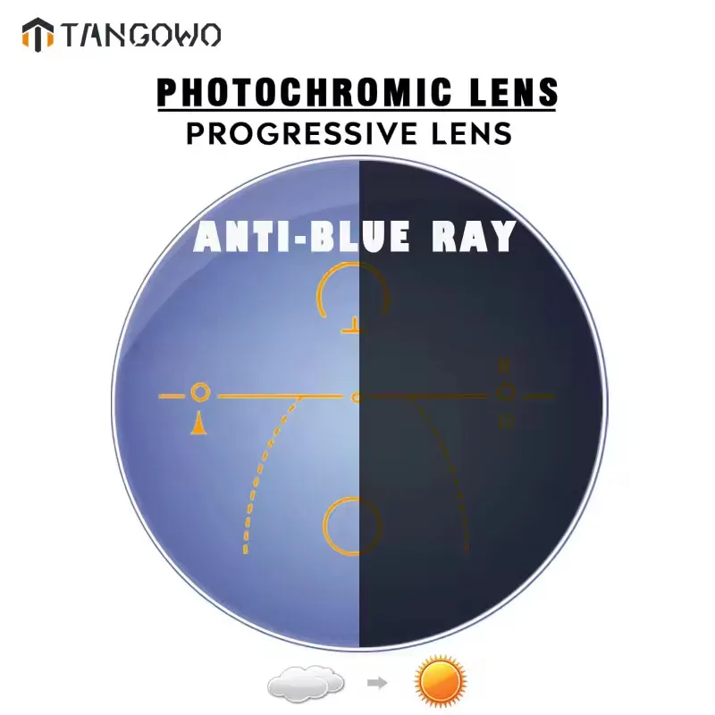 TANGOWO 1.56 1.61 1.67 1.74 Anti-reflection Aspherical Anti Blue Light Photochromic Progressive Multi-focus Optical Glasses Lens