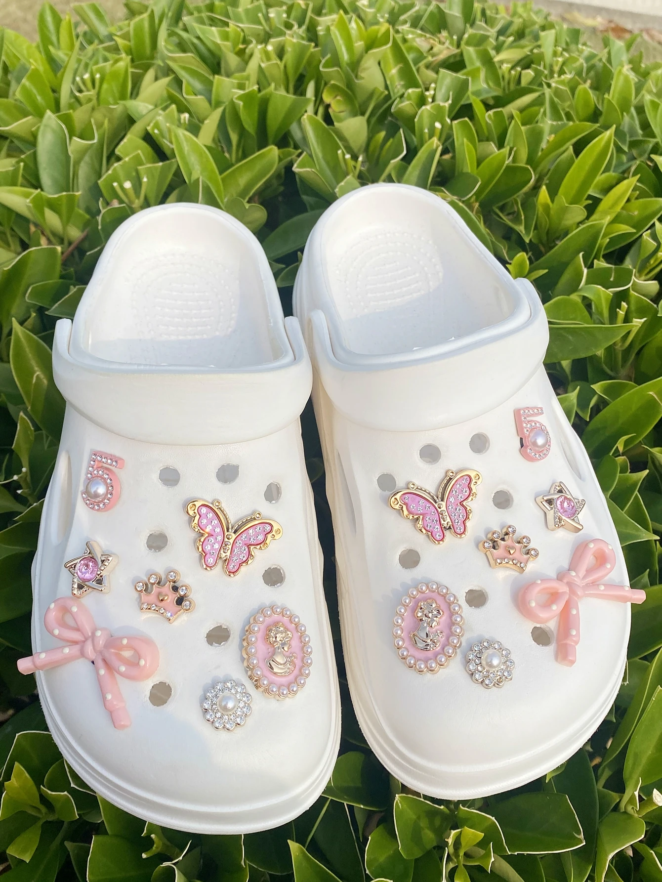 14 DIY detachable garden shoe accessories, polka dot bow, diamond butterfly, crown, five-pointed star shoe buckle DIY decoration
