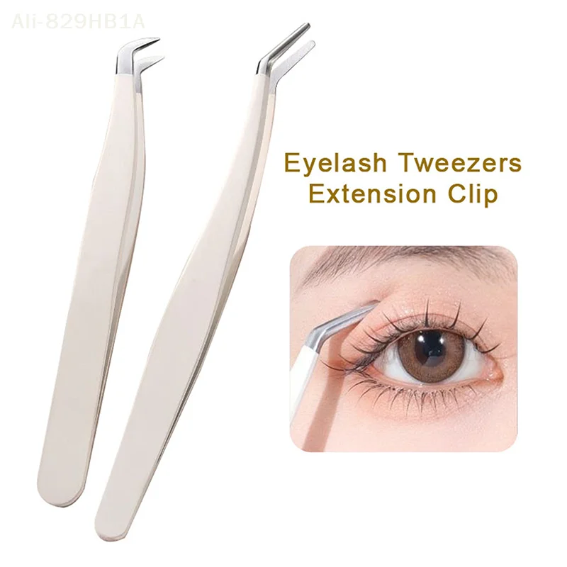 Pince à épiler en acier inoxydable pour extension de cils, pince à épiler de haute précision avec pointes en fibre, outils de maquillage anti-leges, sourire dur