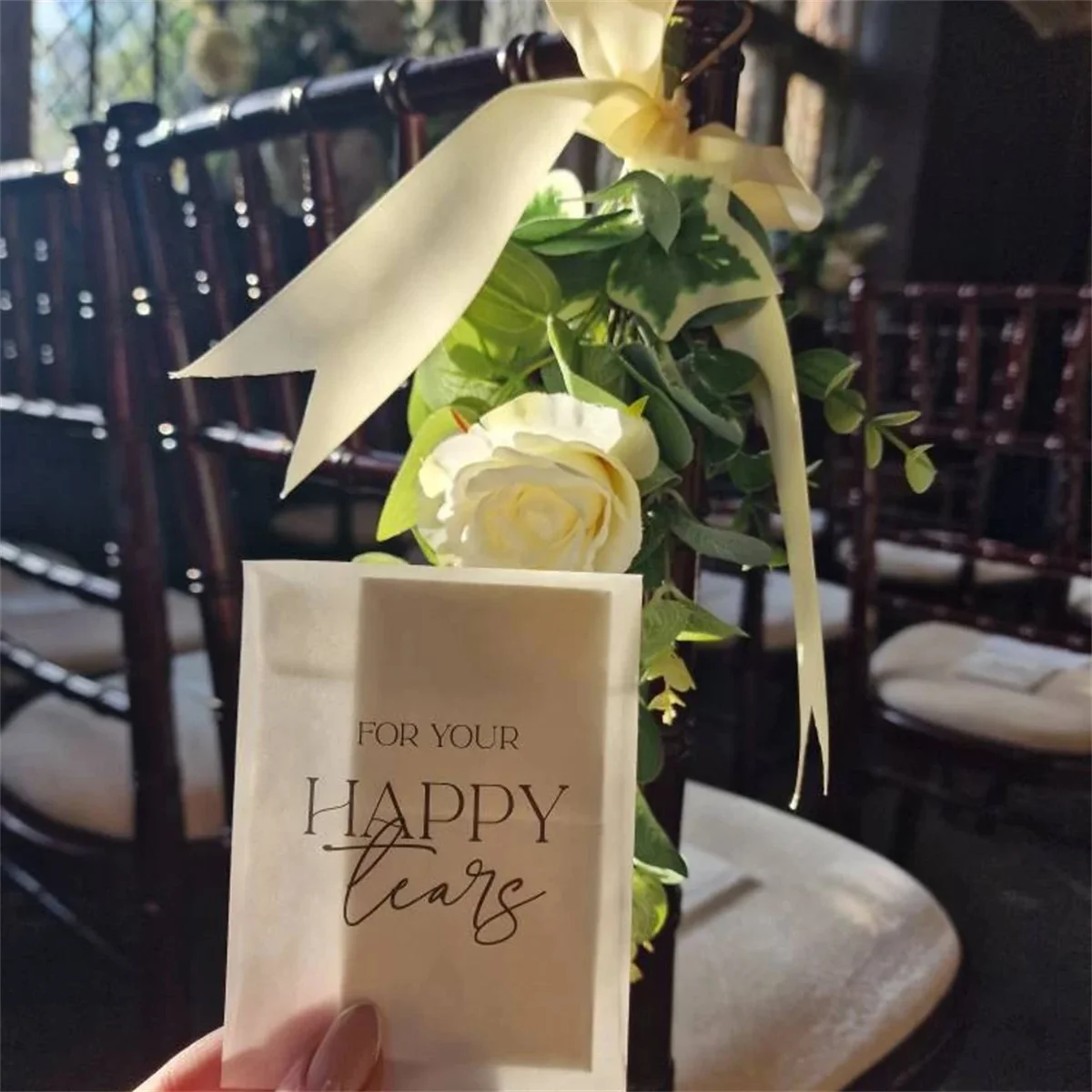 x50 For Your Happy Tears Wedding Tissues Packets 100% Biodegradable Glassine Bags - 50 pack - Wedding Supplies