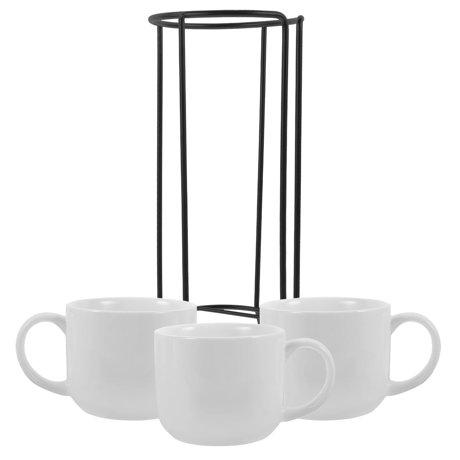 

4Pcs Kitchen Iron Art Ceramic Mugs With Storage Rack Set For Coffee Tea Milk Juice Drinks Home Office
