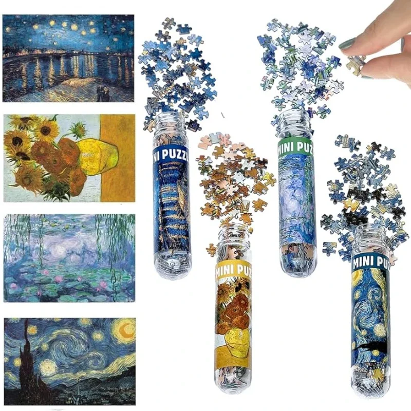 Confezione da 4 Mini puzzle 150 pezzi per adulti che sfidano la notte stellata Rhone River Sunflower 10*15cm Monet Van Gogh Painting