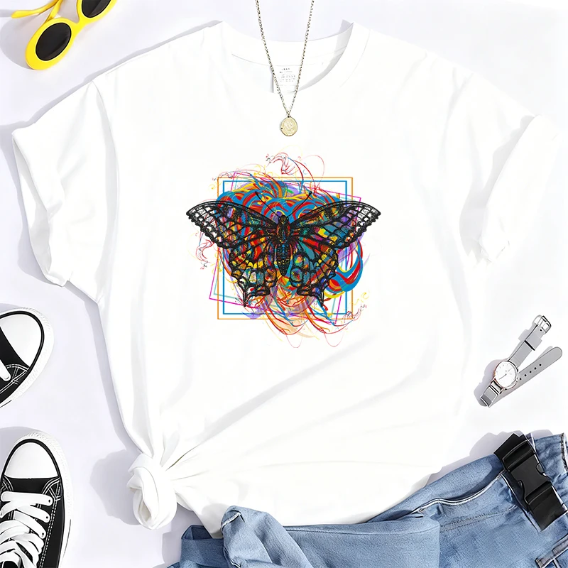 2025 الأصدقاء برنامج تلفزيوني الحيوان الكرتون فراشة 100% القطن الخالص تي شيرت علوي حجم كبير للجنسين Kawaii الملابس أنيمي غرزة